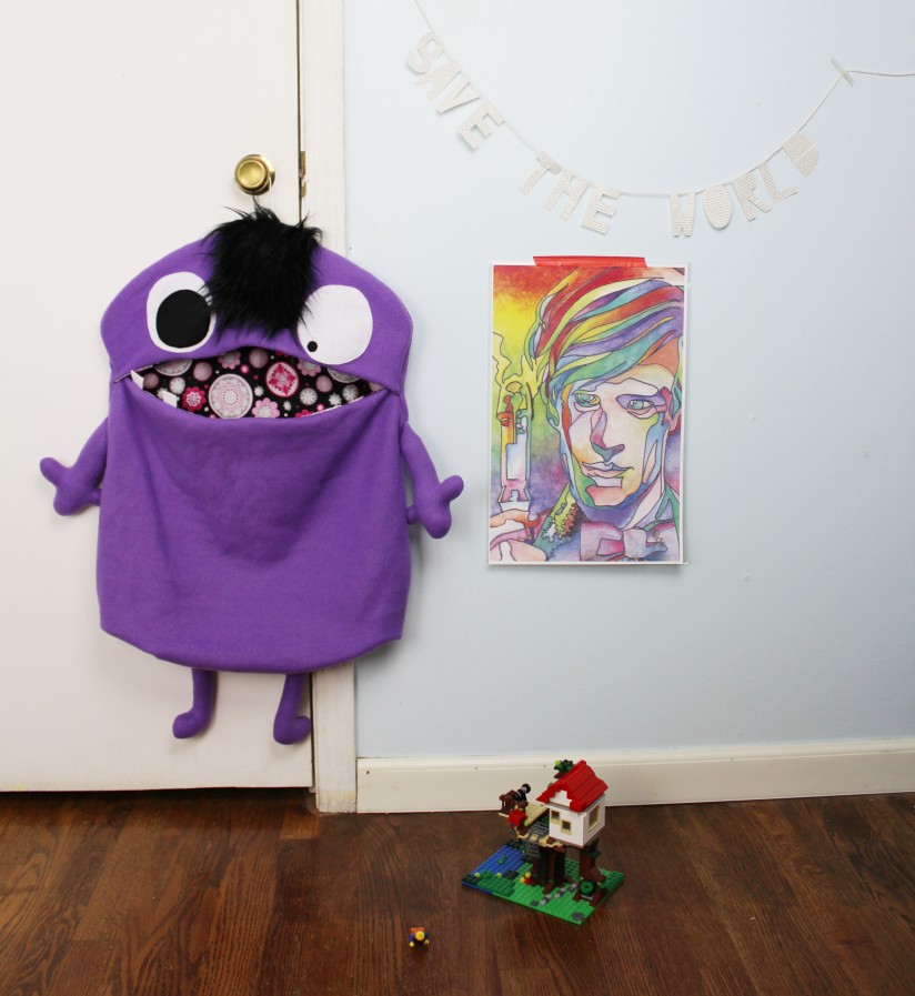 cute purple monster bag to hold toys for kids