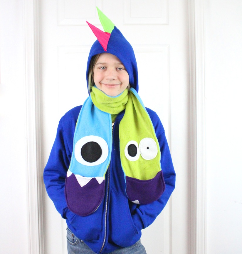 cute handmade scarf for kids with mouths for pockets handcrafted in asheville nc.JPG